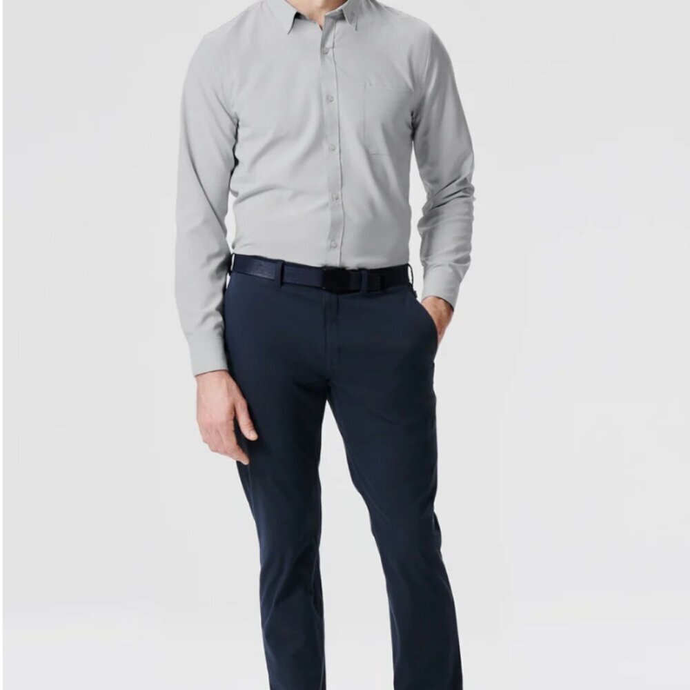 Mack Weldon Shirt Men Medium AirFlex Button Up Performance Seawool Navy Ticker - Picture 9 of 10